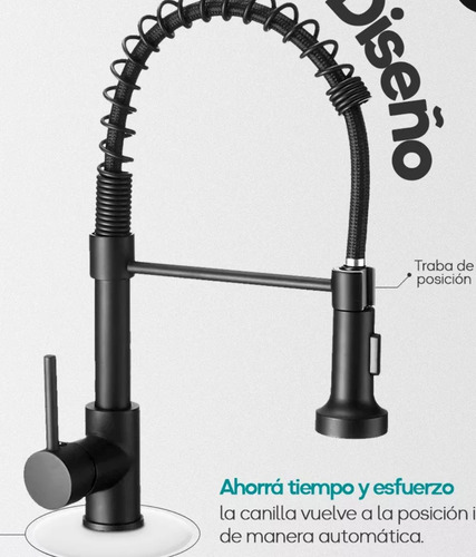 Grifo Griferia Cocina Gourmet Extensible Extraíble Rociador Acabado Mate Color Negro