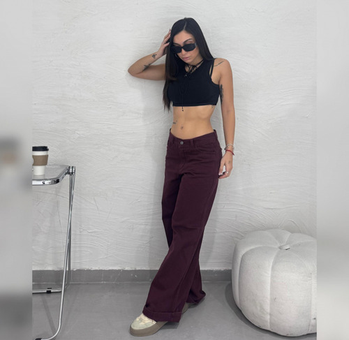 Jean Wide Leg Rígido Granate Dama Kapri