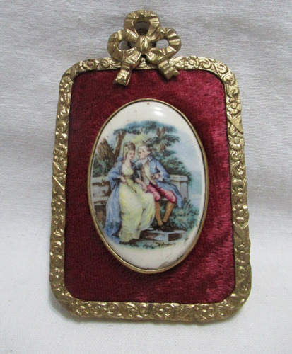 Cuadro Porcelana Miniatura Escena Romántica Firmada  Bronce