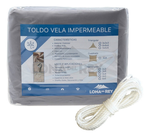 Vela Sombreadora Toldo Impermeable 2x3 + Kit De Instalación