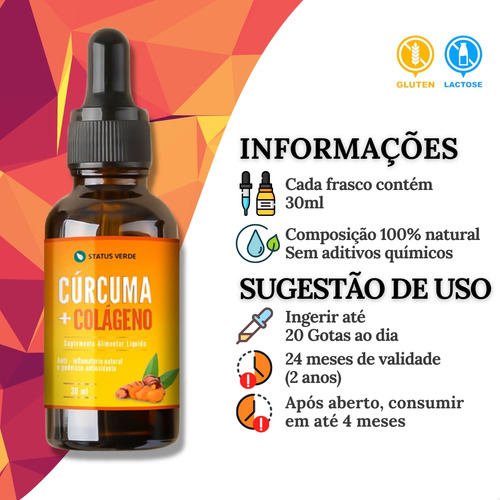 Cúrcuma + Colágeno Em Gotas 30ml 100% Puro - Status Verde