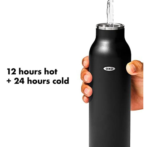 Oxo Strive Botella De Agua Aislada De 16 Oz Con Tapa Onyx