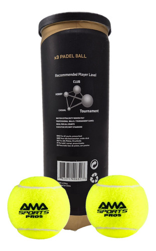 Pelotas De Padel Ama Sports Pros 3 Unid Premium
