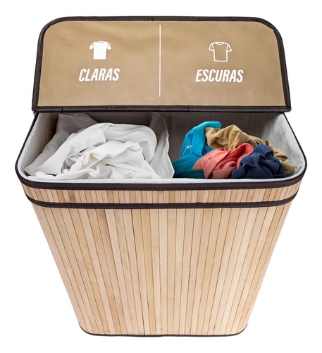 Cesta de ropa Artiko Pratic+ de bambú para armario con tapa, 105 l, color natural, liso