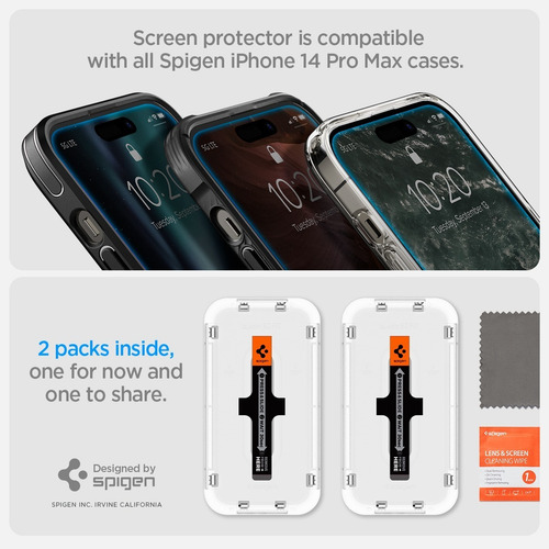 Vidrio Templado Spigen iPhone 14 Pro Max, Mica Premium 2unid