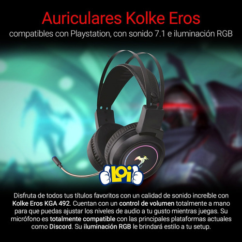 Imagen 4 de 5 de Auriculares Gamer Kolke Eros 200mw Sonido 7.1 Luces Rgb Loi