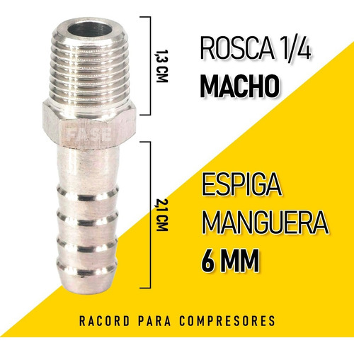 Conector Manguera 6mm Rosca Macho 1/4 PuLG Compresores Aire