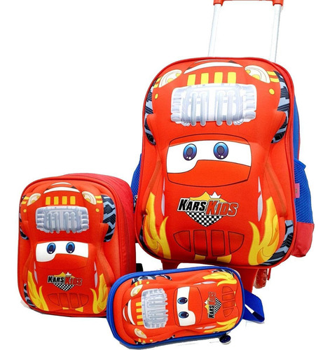 Kit Escolar Infantil Carrinho Mochila Lancheira E Estojo