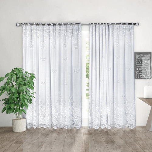 Cortina Branca Renda Com Forro Sala Quarto 4,0larg X 2,50alt
