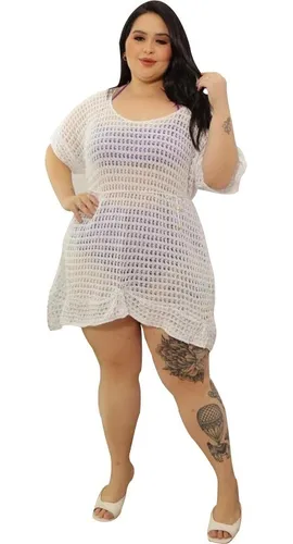 Vestido Sa da De Praia Plus Size Moda Ver o Croch Tricot