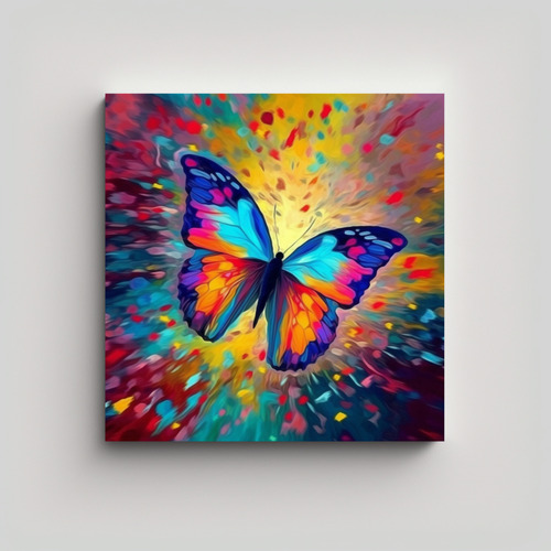 50x50cm Cuadro Minimalista Mariposa Fondo Abstracto Flores