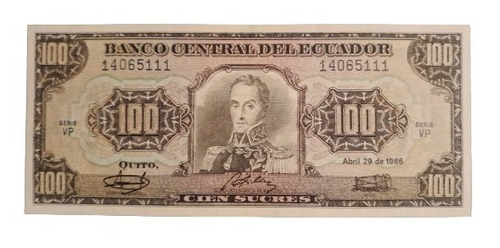 Billete Antiguo 100 Sucres De 1986 Pick-123