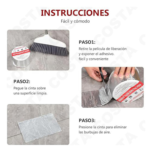Cinta Impermeable Aluminio 5cm X 10mts - Repara Goteras, Techos Y Filtraciones - Incluye 3 Piezas - Resistente Al Agua Y Duradera