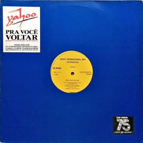 Yahoo Lp Single 1988 Pra Você Voltar Emi-odeon 4441