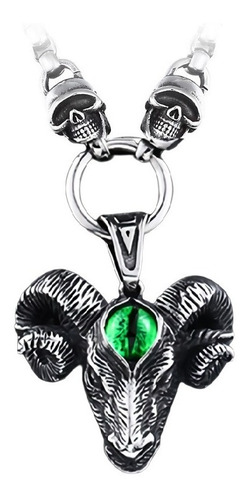 Collar Dije Carnero Cráneo Calavera Acero Color Plata Hombre