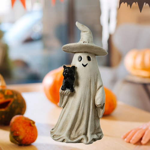 Figura De Fantasma De Halloween Y Gato Negro, Beige