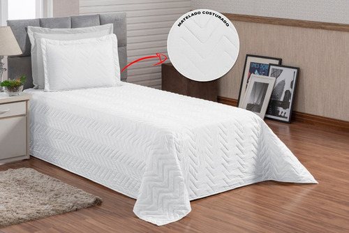 Roupa De Cama Cobre Leito Colcha Solteiro 02 Peças Cor Branco