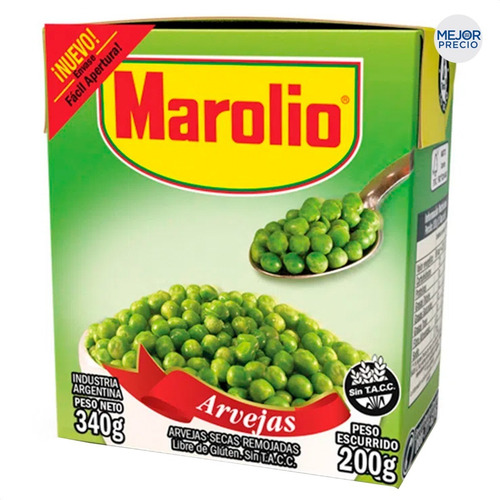 Imagen 2 de 6 de Arvejas Marolio Secas Remojadas Sin Tacc Libre De Gluten