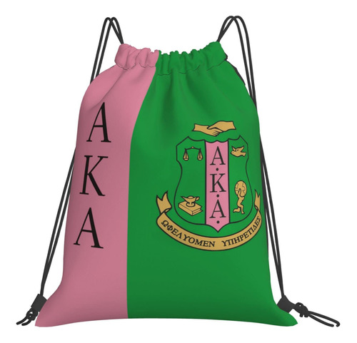 Mochila Estampado Logotipo Verde Rosa Cordon Bolsa Cuerda X