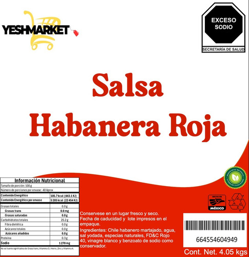 Salsa De Habanero Rojo Picosa Para Alitas Tacos Botana 4 Lt
