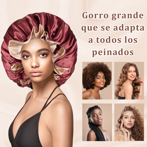 Gorro De Satín Para Dormir Y Proteger El Cabello Doble Capa Rojo Vino