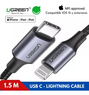 Ugreen Cable Lightning A Tipo C Certificado Para iPhone iPad Color Aluminium Grey
