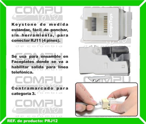 Imagen 3 de 6 de Keystone Jack Rj-11/rj-12 Cat 3 Ref: Prj12 Computoys Sas