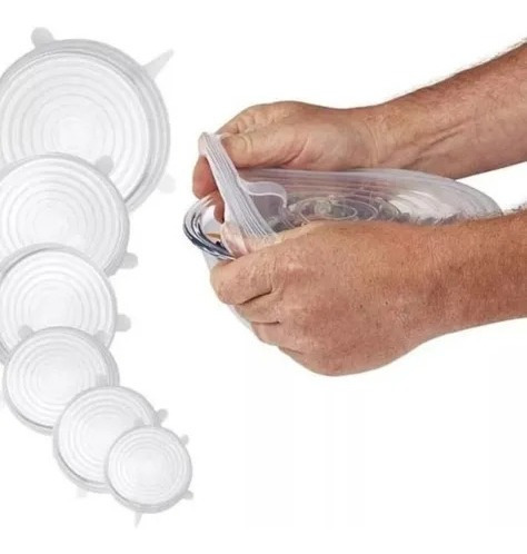 Imagen 3 de 6 de Juego Set De 6 Tapas De Silicona Transparentes Reutilizables