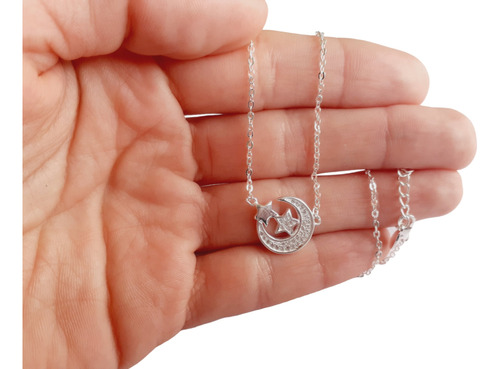 Conjunto Cadena Luna Y Estrella. Plata 925