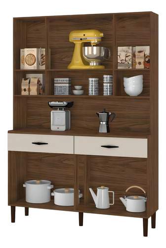 Armário De Cozinha Compacta Completa Golden Com 8p 2 Gavetas Cor Noguei/offwhite
