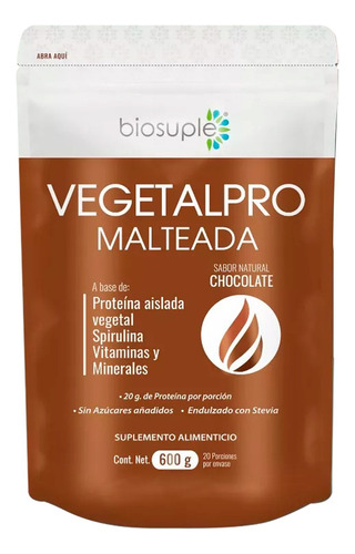 Vegetalpro malteada - Proteina Aislada Biosuple Energizante Sabor Chocolate 600g