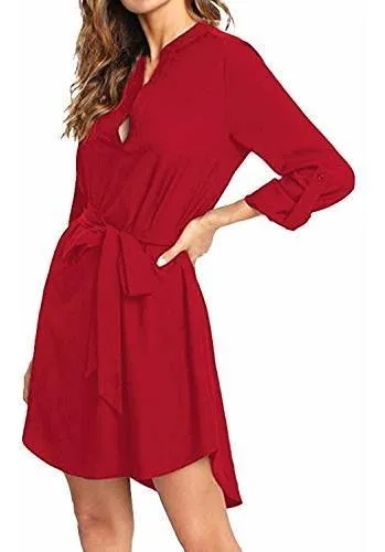Kenoce Vestido Camisero Para Mujer Con Cuello En V Liso Liso