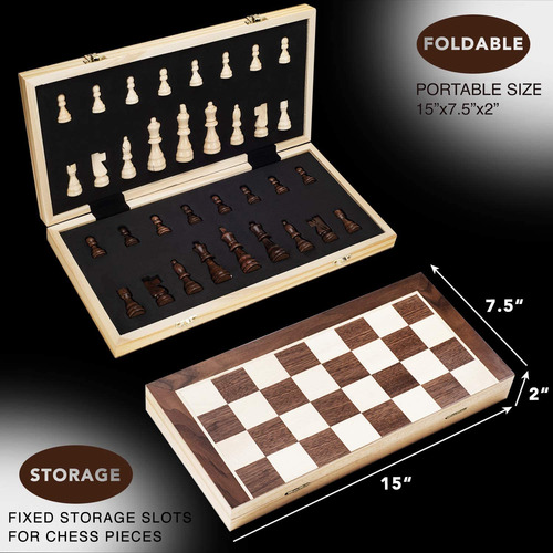 Amerous Juego De Ajedrez Magnético De Madera De 15...