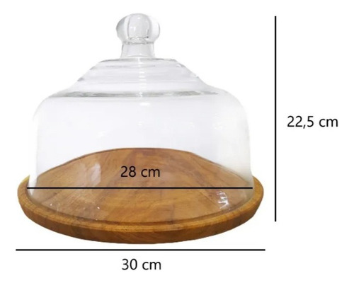 Campana Tapa Vidrio Base Madera 30 Cm Quesera Porta Torta Transparente