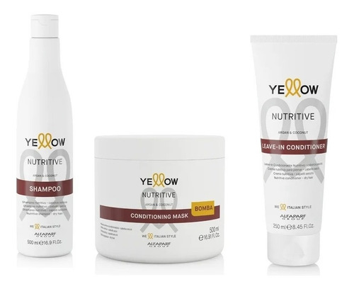 Yellow Nutritive Shampoo Máscara E Leave-in Argan & Coconut 