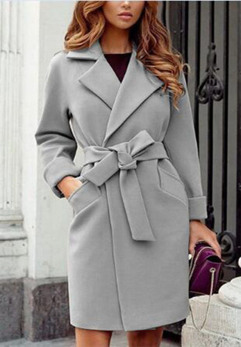 Chaqueta Fina Y Elegante De Color Liso Para Mujer Con Cintur