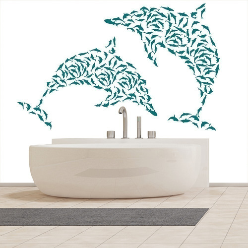 Vinilo Decorativo Pared Baño Delfines