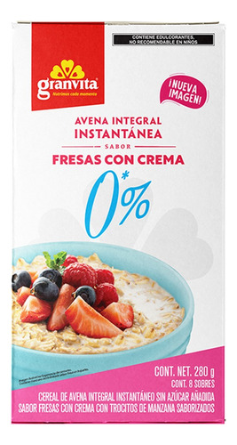 3 Pzs Granvita Avena Instantanea Fresa 0% Azucar 280gr