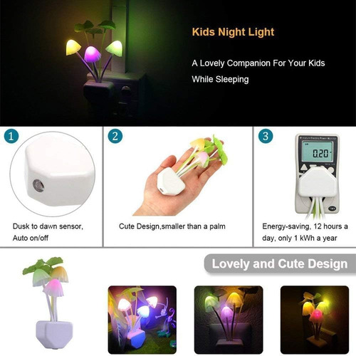 Luz Nocturna Con Sensor De Hongos Paquete De 2 Lámparas Le