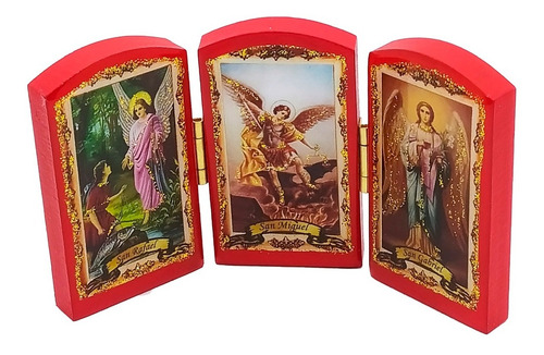 Retablo Triptico Arcángeles San Miguel, Gabriel Y Rafael