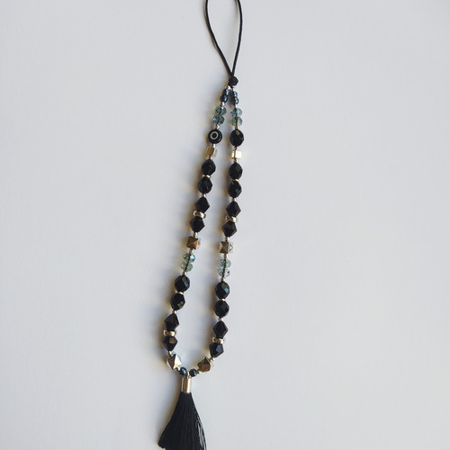 Phone Strap - Correa Para Celular - Negro Y Plateado