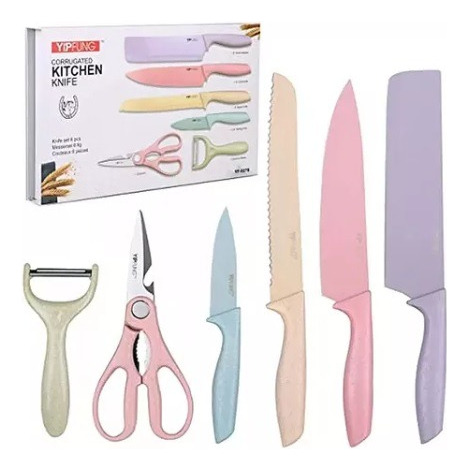 Set De Cuchillos Juego X6 Piezas Colores Pastel Cocina Knife