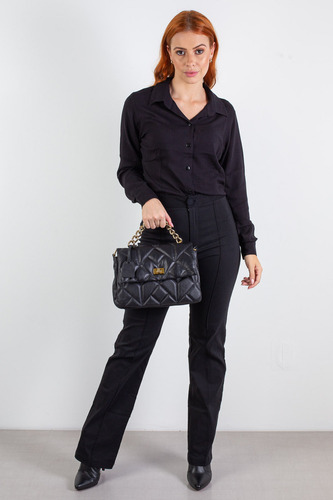Bolsa De Couro Com Corrente Matelassê Gabriela Cor Preto