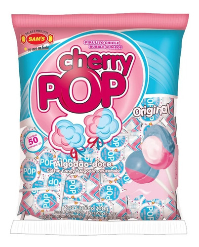 Pirulito Cherry Pop Algodão-doce Original Sam´s Pct. C/700gr