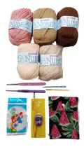 Comprar Kit Crochet Básico: 2 Agujas, 5 Lanas, Cuentafilas, Ganchos 