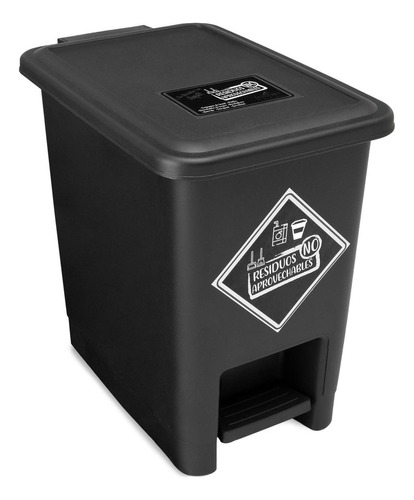 Caneca De Reciclaje Plástica Papelera Con Pedal 8 Lts Color Negro