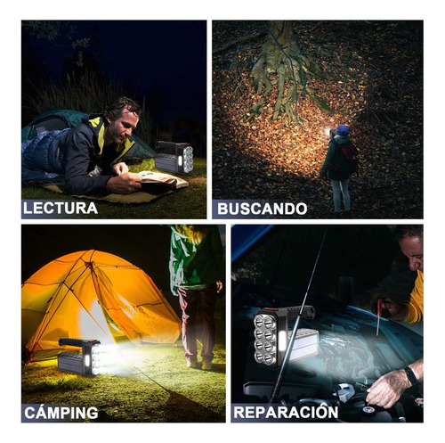 Lampara Táctica 15000 Lm 8led+cob Recargable Solar Usb