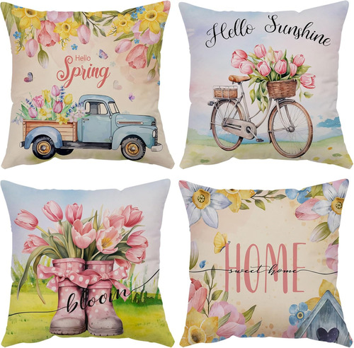 Juego De 4 Fundas De Almohada 60 X 60 Cm Flores