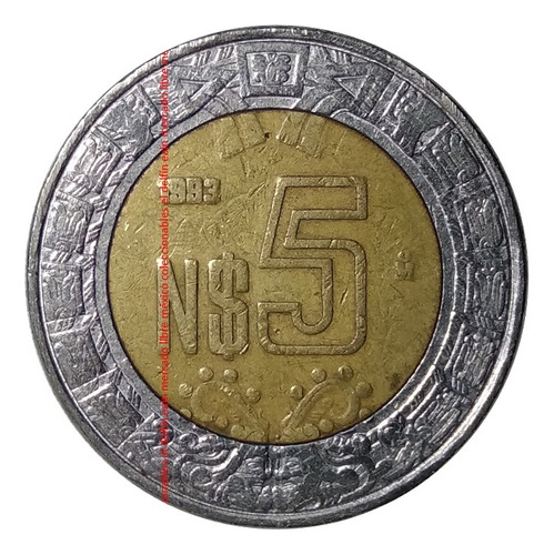 Moneda 5 Nuevos Pesos 1993 Mexico Anillo De Las Serpientes
