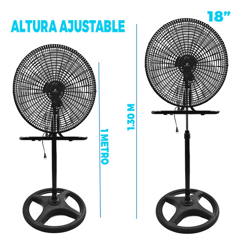 Ventiladores de 18 Pedestal Piso y Pared 4 Aspas Negro Diámetro 1.5 Material de las Aspas Plástico Ele-Gate